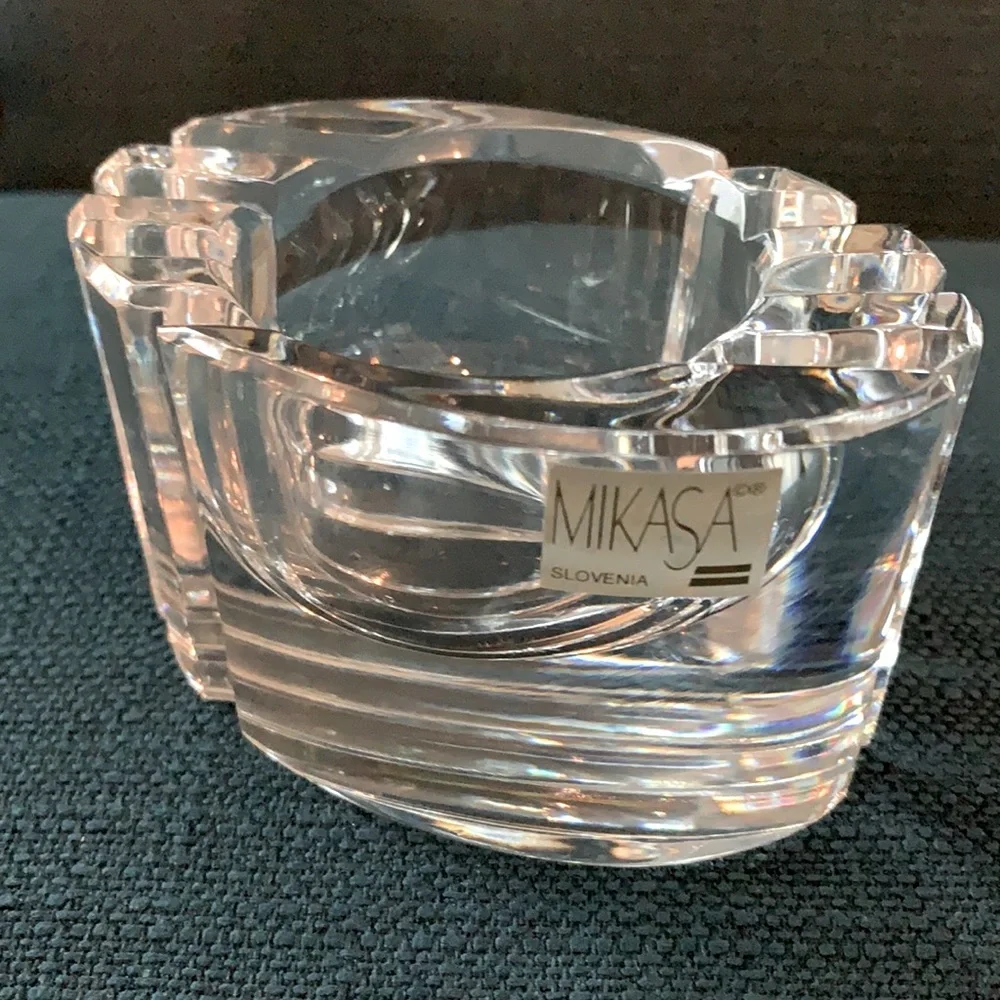 Mikasa Oval Crystal Candle Holder heavy clear crystal NWT